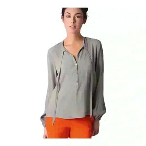 Diane von Furstenburg Greige Whitney Long Sleeve Blouse Size 4